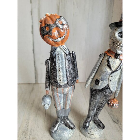 Living quarters rustic masquerade ball skeleton pumpkin glitter figure set folk - Picture 4 of 8